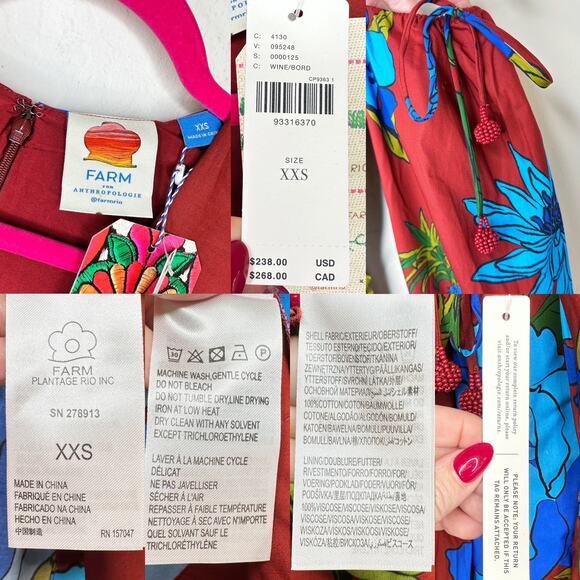 NWT Anthropologie Farm Rio Long Sleeve Floral V Neck Cut Out Midi Dress XXS - Picture 12 of 16